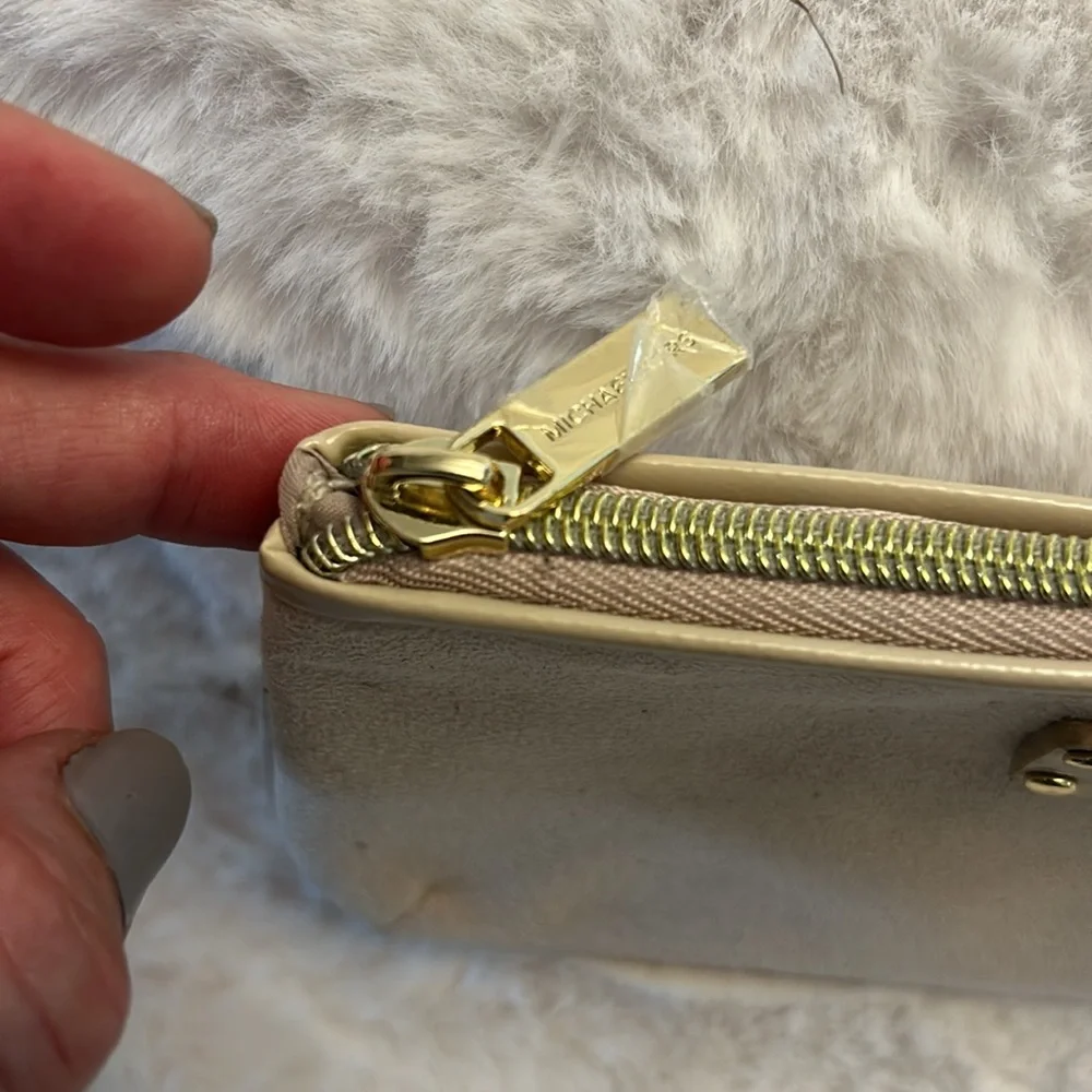 Michael Kors Beige Suede Pouch & Brown MK Signature Zip Wallet